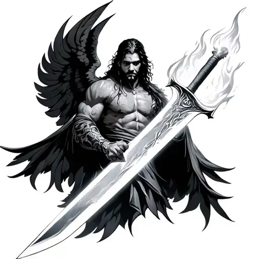 Arcangel Gabriel Holding A Flaming Sword Symetric