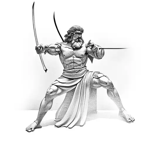 A Majestic Greek God Holding A Katana
