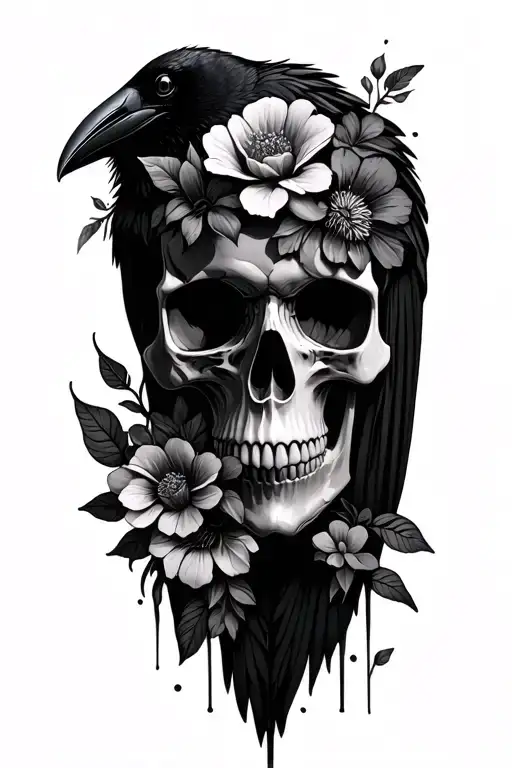 Cemetery Skull Crow Flowers