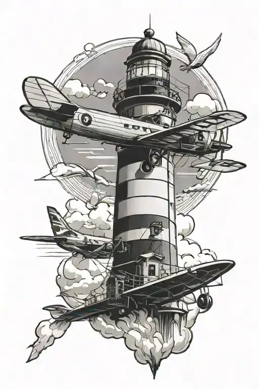 Light Lighthouse With One Biplane Flying Infront Of It