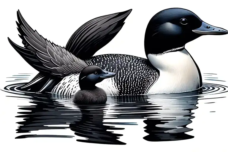 Loon Bird With Baby Loon Bird