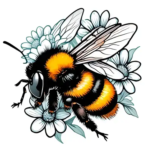 Bumble Bee Floating With Flowers Growing