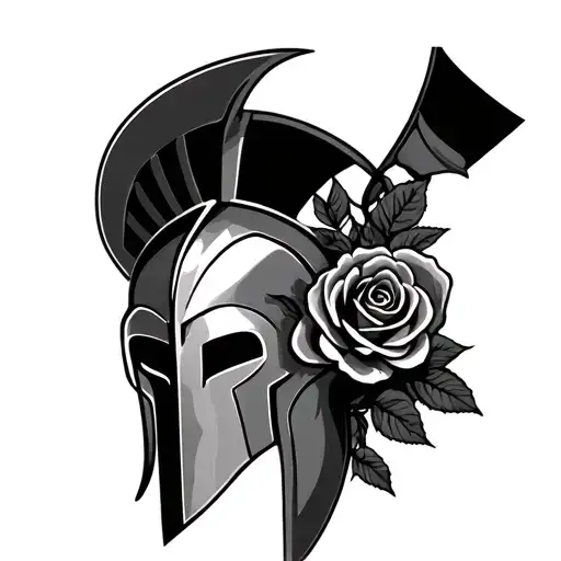 Spartan Helmet With Roses Surrounding