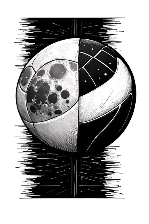 Linear Moon Phases Aligned With A Thin Line And A Volleyball Ball Merged With The Full Moon Phase