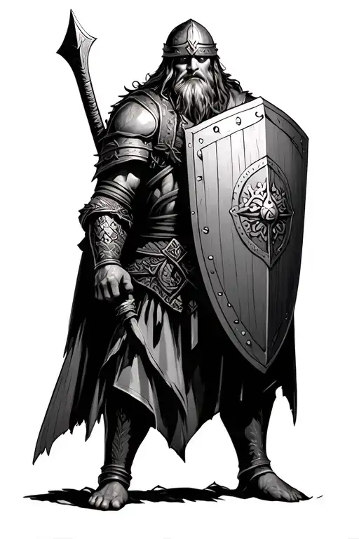 Viking Warrior With A Shield Covering Everything But His Eyes