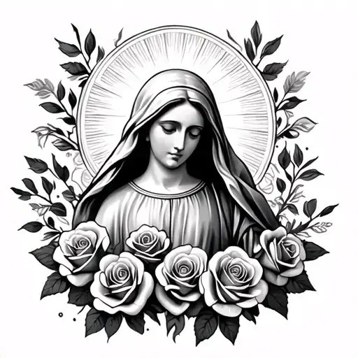 Create A Holy Mary Tattoo With Roses