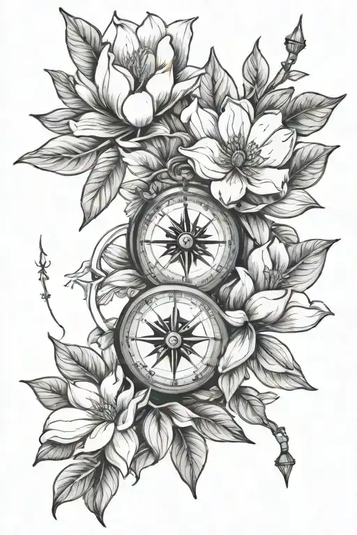 Magnolia Flowers And Compass