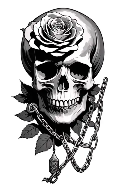 A Skull With A Rose Of Winds And A Chain That He Holds