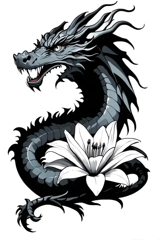 Dragon With A Lily Flower