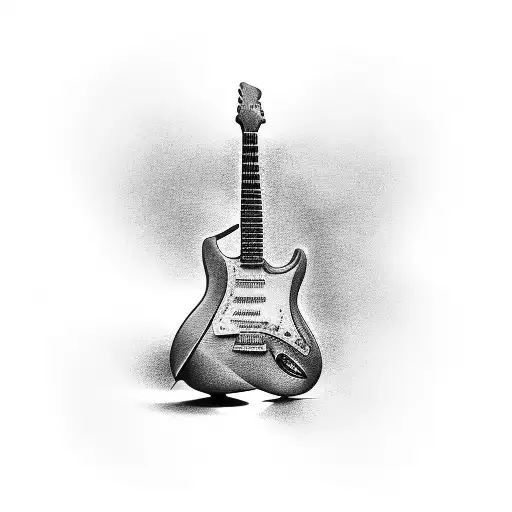 A Black-grey Tattoo Showcasing A Computer Keyboard Morphing Into A Guitar Neck