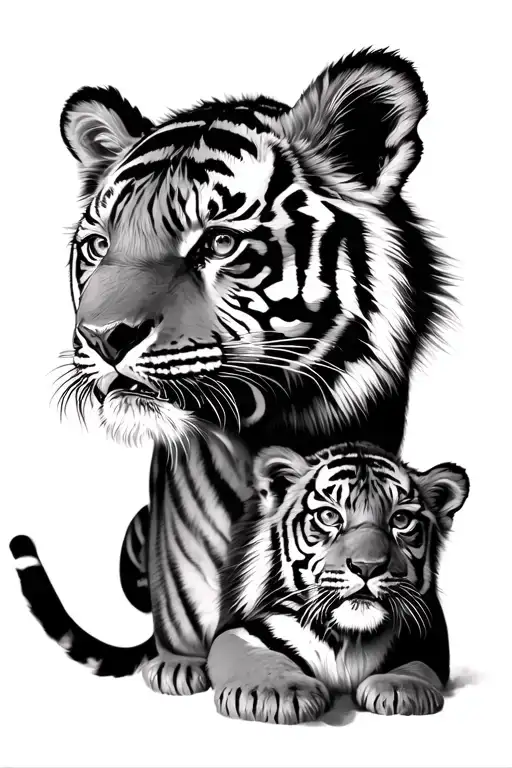 1 Tiger Cubs With Mum