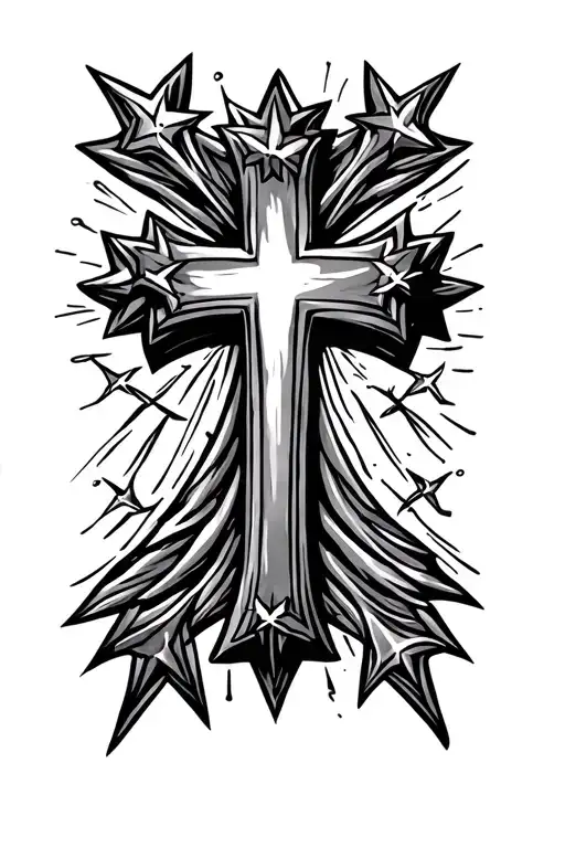 Christian Cross With Stars Around
