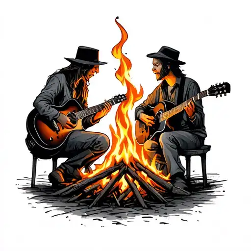Guitar Made Friends Sitting Around A Bonfire