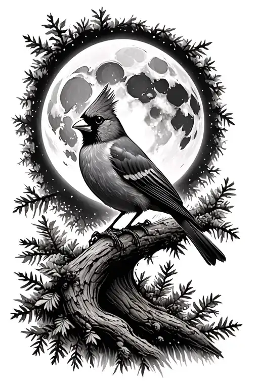 Full Moon Forest With Cardinal Perched