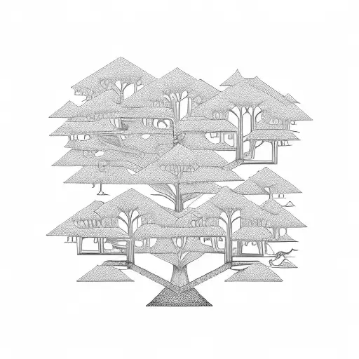 Escher Style Of Tree And Interlocking Crane Bird Minimalist Black And White