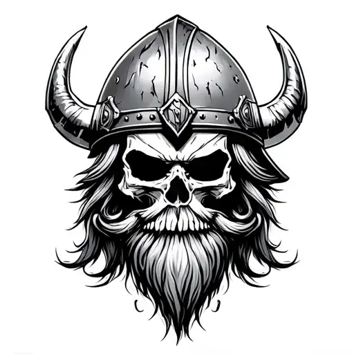 Bearded Demonic Viking Skull Wearing Battle Torn Helmet