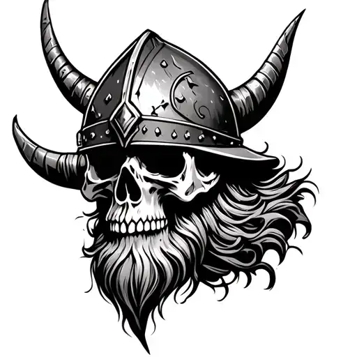 Bearded Viking Skull Wearing Battle Torn Helmet