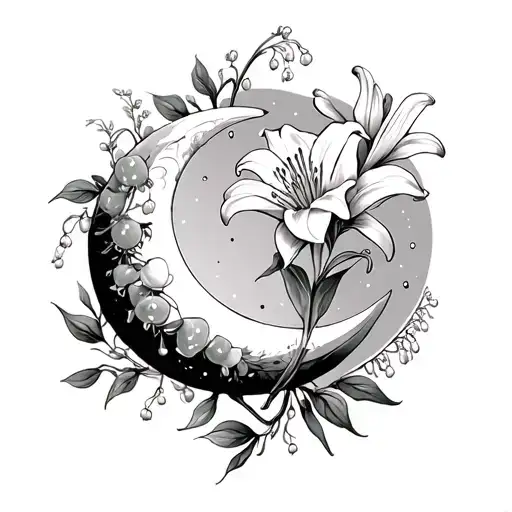 New Moon With Lily Of The Valley And Marigold Flowers