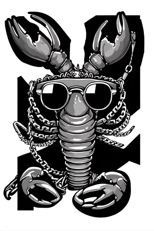Lobster Wearing Jewerly Chains On His Cloves And Neck With Sun Glases Gangsta Like