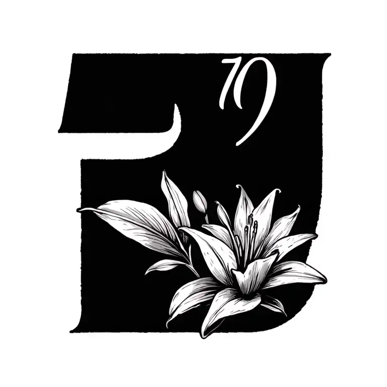 Poststamp With Number 5 That Have Leafs On It With A Lily Flower Blooming