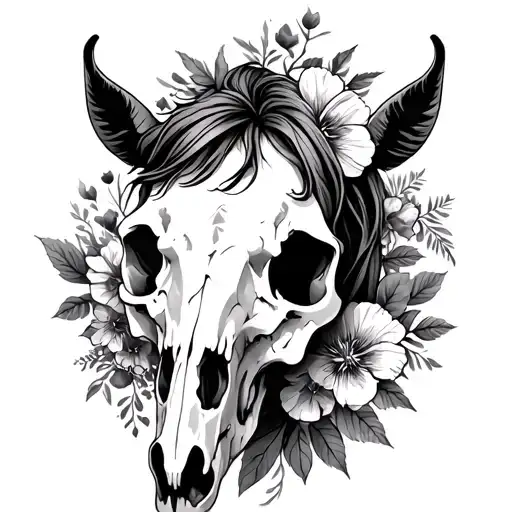 Horse Skull With Botanicals And Flowers