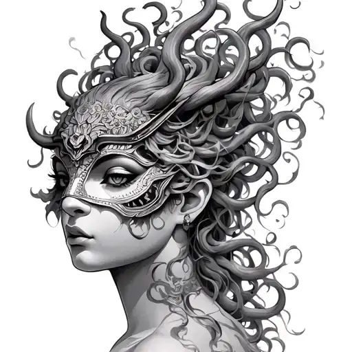 Medusa Goddess With Oni Mask