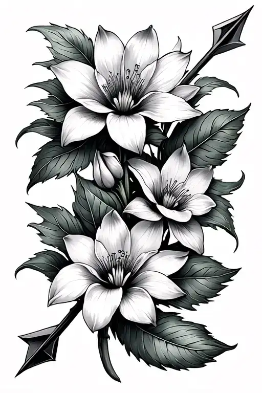 Arrow With Water Lily And Morning Glory Flowers Intertwined