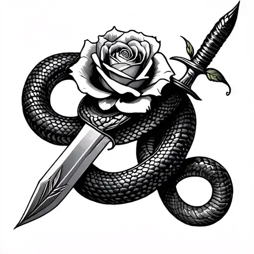 Snake And Dagger And Rose