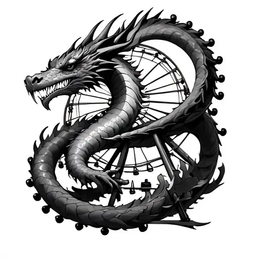 A Dragon Wrapped Around A Ferris Wheel Intertwined