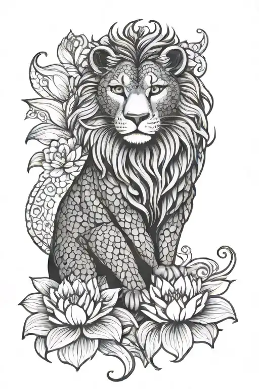 Lion Owl Scales Lotus Flower