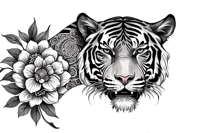 Femine Mandala Tiger Head Flowers