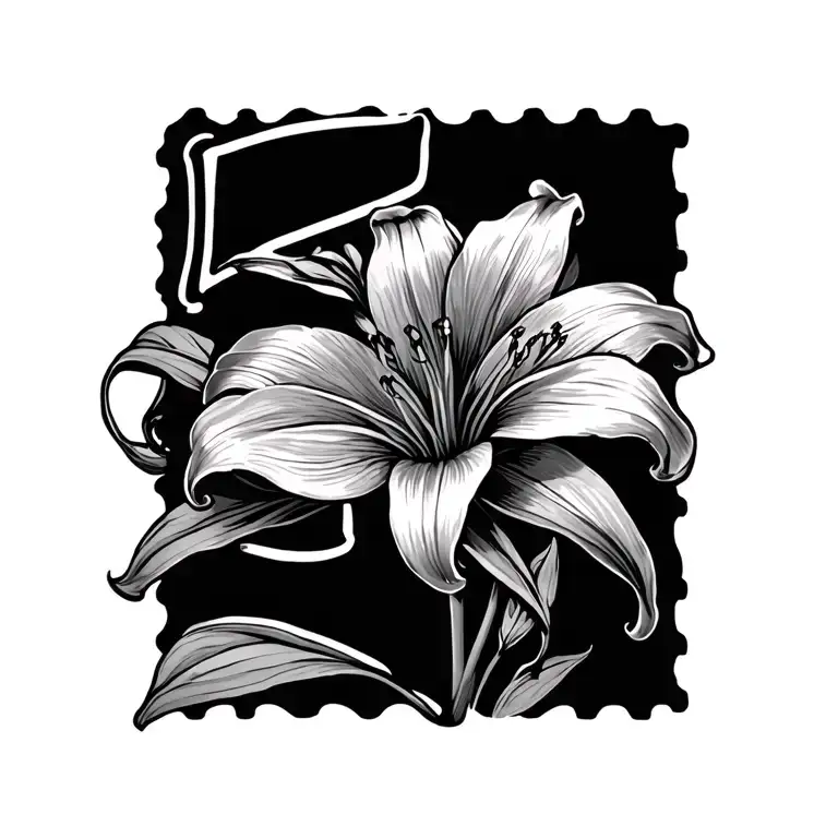 Poststamp With Number 5 With A Lily Flower