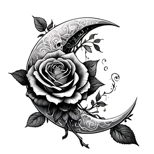 Half Moon With A Rose Going Wrapped Around It