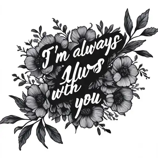 Back Spine Tattoo With I'm Always With You In Flowers In The Background