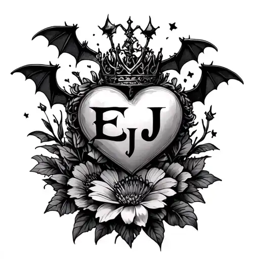 The Word Ej And A Heart And Bats Surround By Queen Of Night Flower