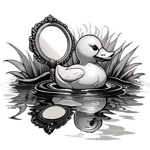 Fancy Mirror With A Rubber Duck And Water Without Reflection