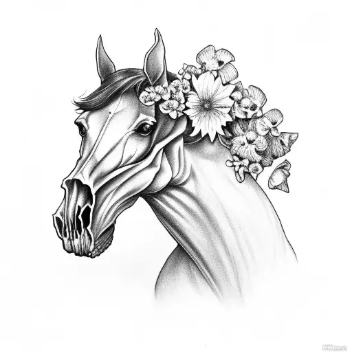 Horse Skull With Wild Flowers