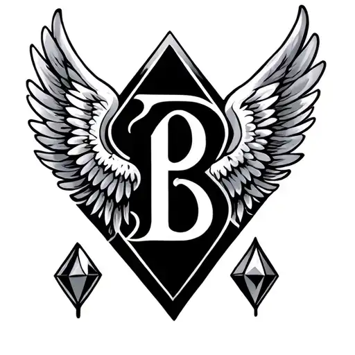Letter B Inside A Diamond And Wings Spread