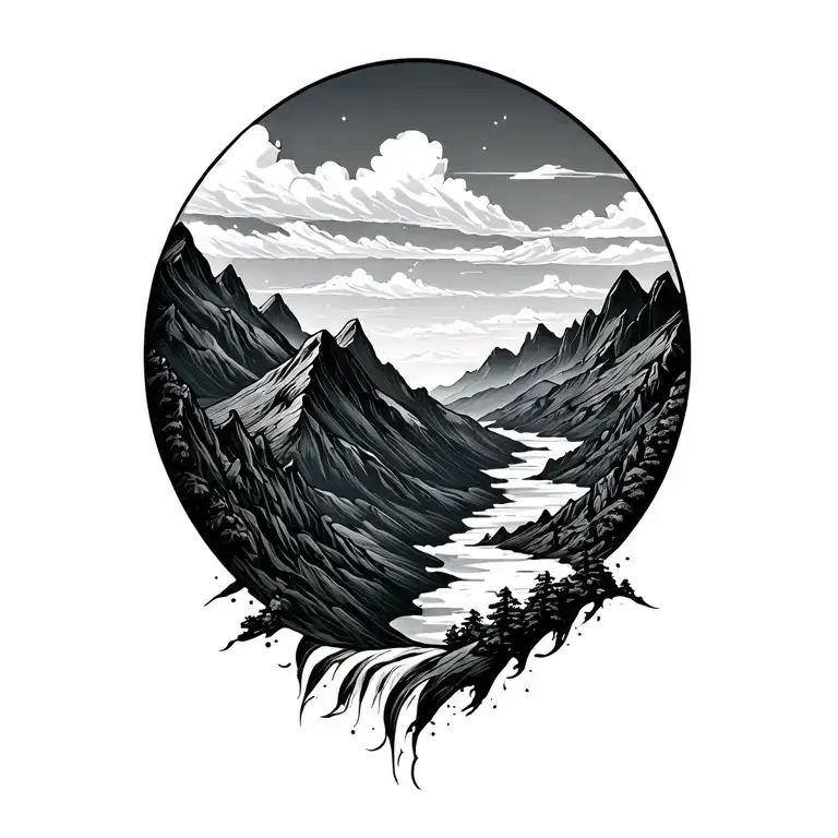 Flow Tattoo Featuring Mountains Panorama