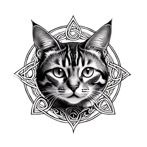 Tabby Cat With Celtic Ima Circle Symmetricaly