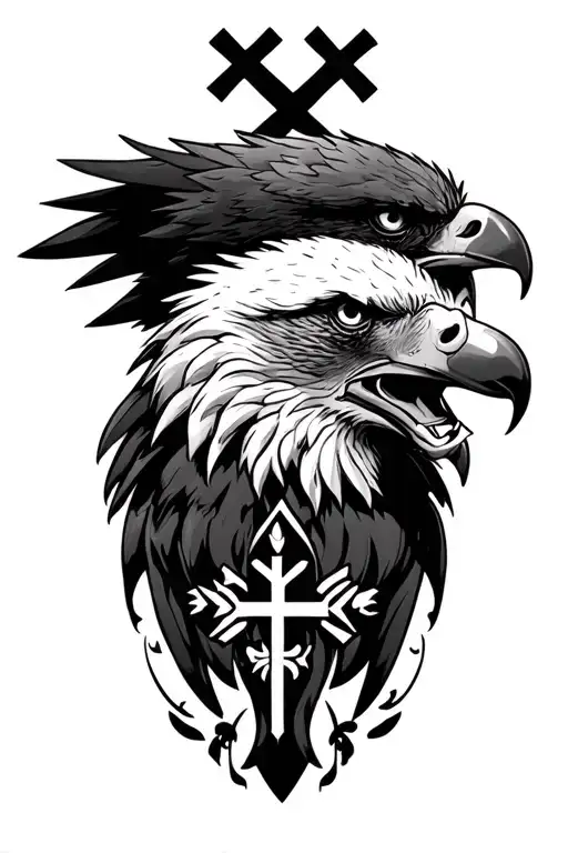 Eagle With Cross And Wolf Howling
