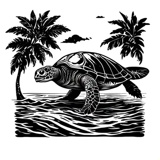 Hawaiian Island Map And Sea Turtle