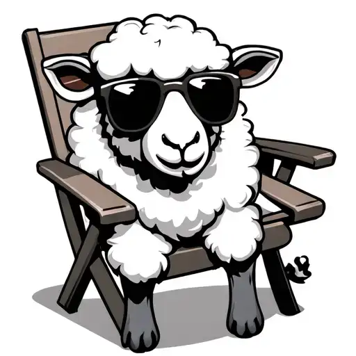 Black Sheep Sitting Beach Chair Wearing Sunglasses