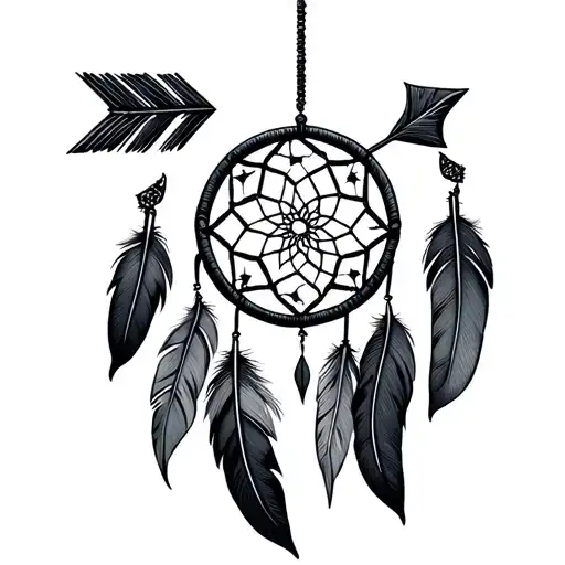 Dreamcatcher Hanging From Arrow With Feathers