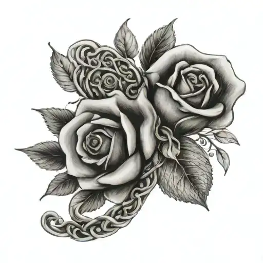 Baby Foot Print And Rose Intertwined