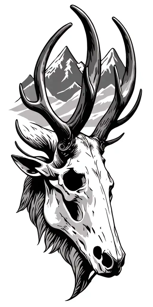 Irish Elk Skull With Mountains