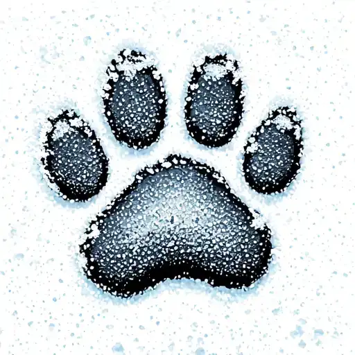 Dog Paw Prints Line In Snow