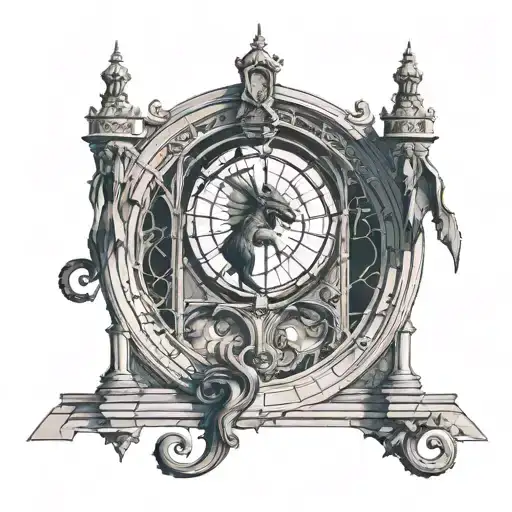 Two Moons Inside A Gothic Cathedral Window With A Gargoyle On The Window Ledge