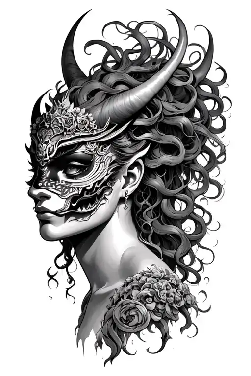 Medusa Goddess With Oni Mask