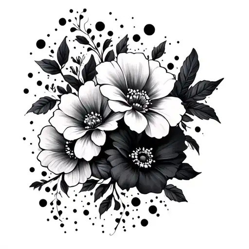 Multiple Flowers Swirls And Dots Black And White Thigh